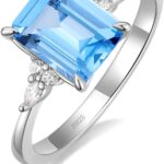 925 Sterling Silver Engagement Rings for Women Created Blue Aquamarine Emerald Round Cut Solitaire CZ Wedding Band Promise Ring for Her Size 5-10