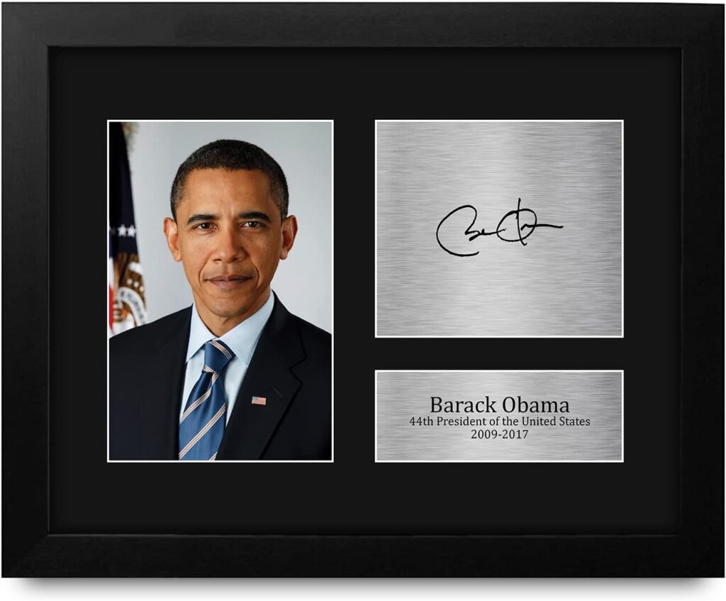 HWC Trading US President Barack Obama Autograph USL Framed Signed Reproduction Printed Print Photo Picture Display for Patriotic Americans – US Letter Size