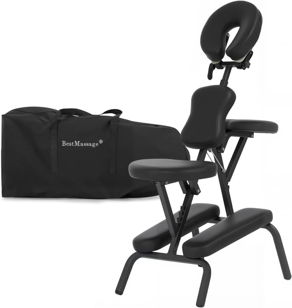 BestMassage Portable Massage Chair – Foldable Tattoo & Spa Chair with Adjustable Face Cradle, High-Density Cushion, Lightweight Frame & Carry Bag, Black