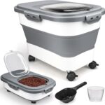 Dog Food Storage Container, 5-20Lbs Collapsible Pet Food Storage Containers with Rolling Wheel Airtight Locking Lid, Dry Food Storage Bin with Cup and Scoop,Suitable for Pet Food, Rice, Flour