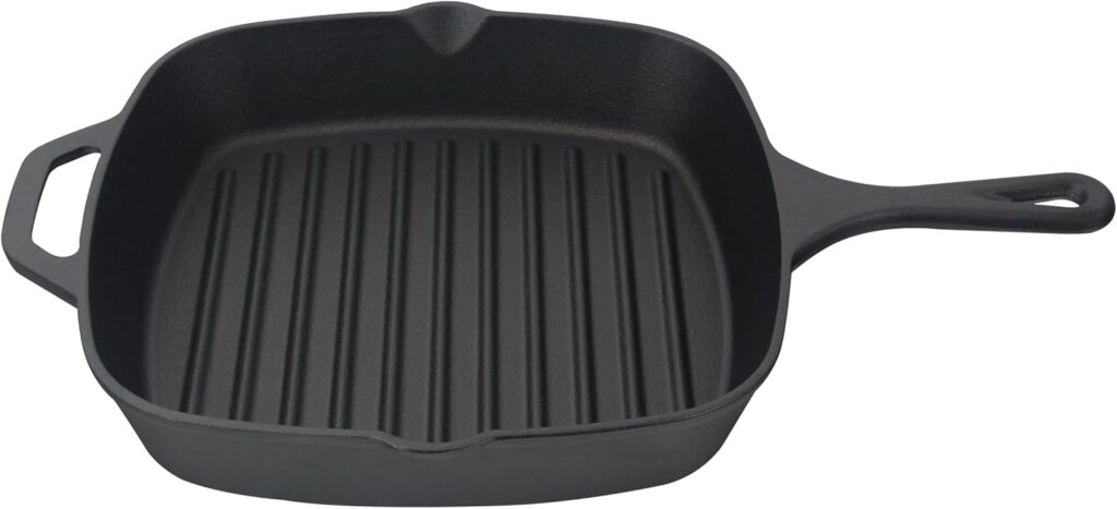 Jim Beam , Pre Seasoned Cast Iron Square Skillet with Ridges, 16″, Black