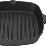 Jim Beam , Pre Seasoned Cast Iron Square Skillet with Ridges, 16″, Black