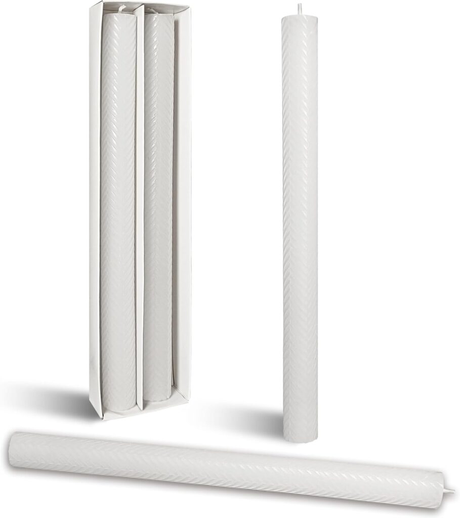 10 Inch Texture Taper Candle White Unscented Twisted Candlesticks Smokeless Handmade Long Candle Stick for Creative Gifts Holiday Dinner Decor 2 PCS