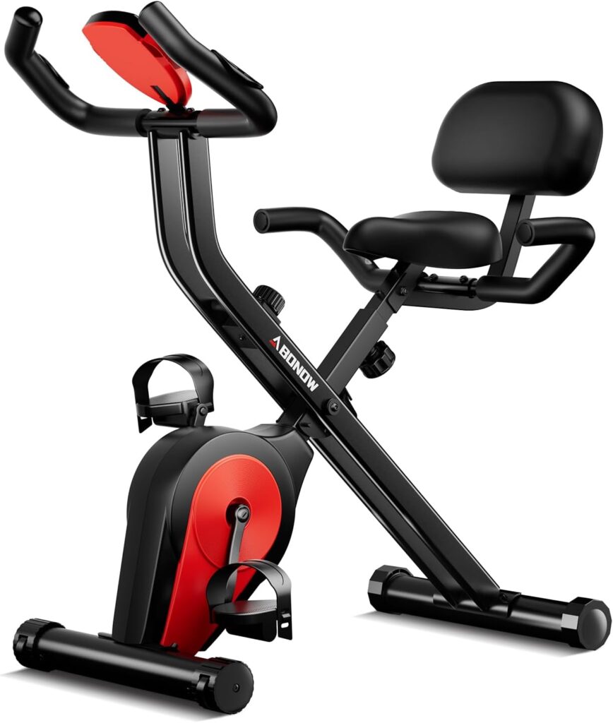 Foldable Exercise Bike, Low Noise Stationary Bikes for Home, Compact Indoor Cycling Bike with Adjustable Magnetic Resistance, 300lbs Capacity 6.6lbs Flywheel Workout Bike