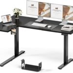 Muvai 59 Inch L Shaped Standing Desk Adjustable Height with Cable Management Tray,Gaming Electric Corner Standing Desk, Sit Stand Computer Table with Reversiable Splice Board, Black