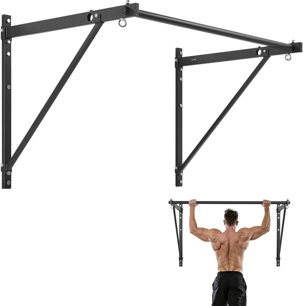 VEVOR Pull Up Bar, 50 in Width Wall Mounted Pull Ups, Adjustable Depth 22″ or 30″ from Wall, Heavy Duty Steel Upper Body Workout Bars, 440 lbs Weight Capacity Chin Up Training Station, for Home Gym