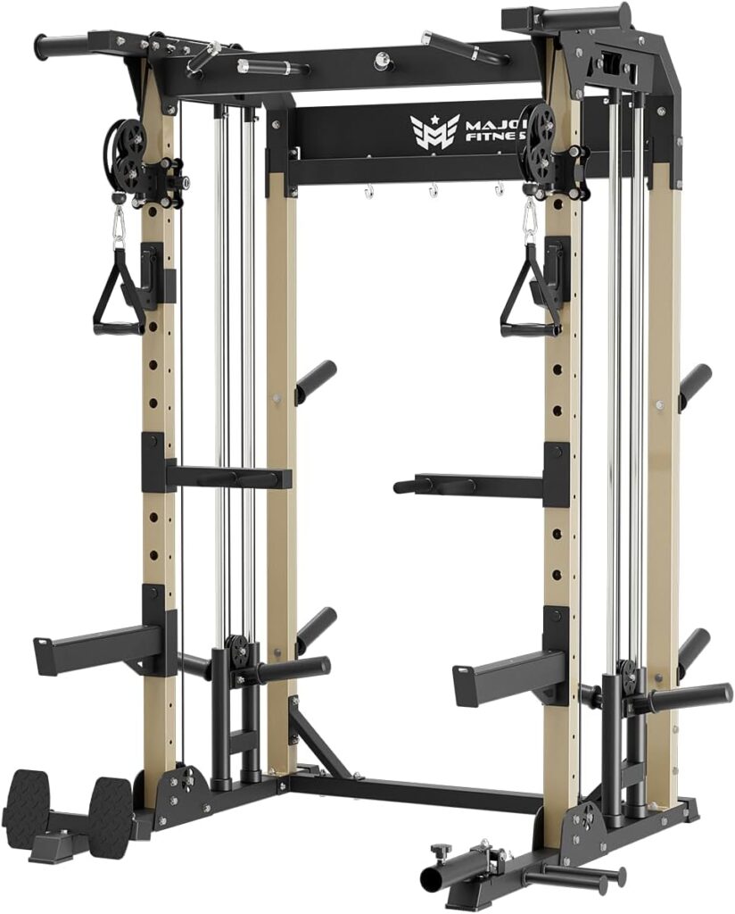 MAJOR FITNESS F22 Power Rack, 1600lbs All-in-One Squat Rack with Dual Pulley System, Heavy-Duty Steel Frame, Attachments & Storage for Home Gym Strength Training