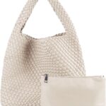 Woven Tote Bag For Women, Large Vegan Leather Handbag, Casual Shoulder Bag, Underarm Commuter Hobo Bag With Purse