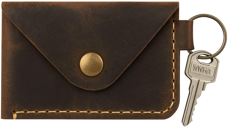 Handmade Leather Wallet, Handmade Card Holder, Handmade Leather Wallet with Keychain – Slim Card Holder for Men & Women – Minimalist Cash and Card Organizer-Small Keychain Wallet