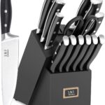 Sharp Knife Set High Carbon Stainless Steel Forged Ergonomic Triple Rivet Handle Sharp Knife Set for Kitchen Hundreds of Years of Masterful Craftsmanship(Black,15PCS)
