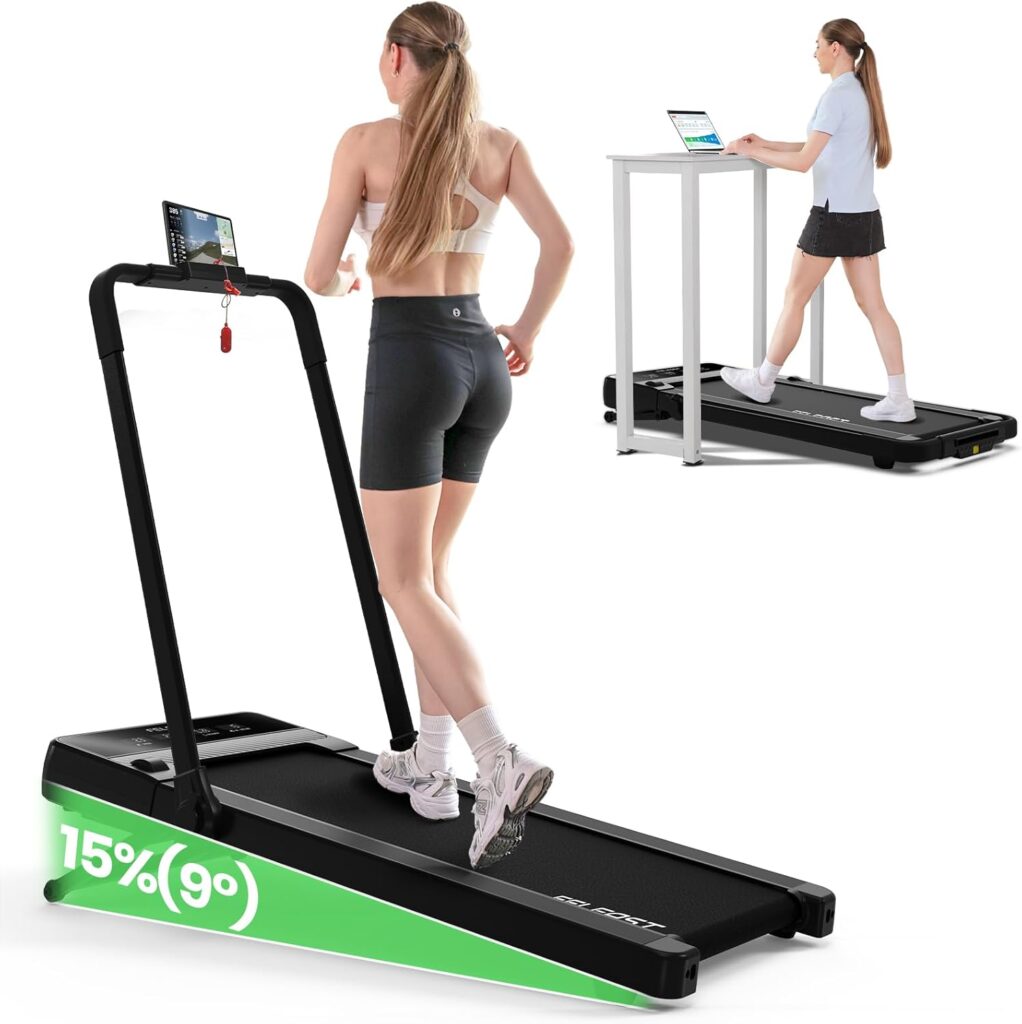 Walking Pad Treadmill with 15% 9° 8 Level Auto Incline, 2-in-1 Under Desk Foldable w/Remote Control, 12 HIIT Mode, 265 Lbs Max, 7.6 MPH Max, Portable Mini Treadmill for Office Home
