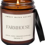 Sweet Water Decor Farmhouse Soy Candle – Apple, Orange, Pumpkin and Clove Scented Fall Candles for Home – 9oz Amber Jar + Black Lid, 40+ Hour Burn Time, Made in The USA