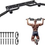 SELEWARE Heavy Duty Wall Mounted Doorway Pull Up Bar Fully Welded Multifunctional Chin Up Bar with Resistance Band Hooks & Ball Finger Training, 500LB Capacity Support Beam or Joist Mount