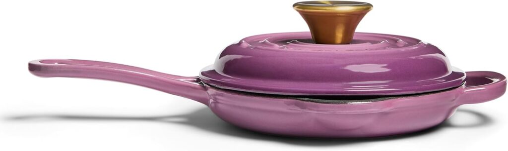 Chef Joe Sasto Small Skillet with Lid, Enameled Cast Iron, Small Frying Pan for Eggs, Omelets & Single Servings, Sweet Treats, Professional Cookware, Induction Compatible, Oven & Dishwasher Safe