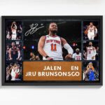 Black Framed Basketball Superstar Jalen Brunson Signed Poster For Kids Fans Room Bedroom Wall Decor-Canvas Art Print Pictures For Teen Boy Birthday Gifts
