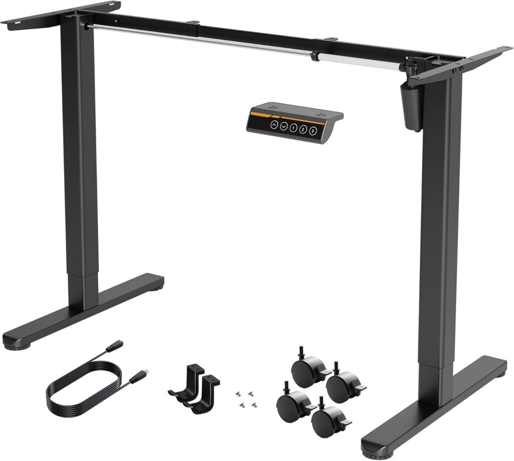 Claiks Standing Desk Frame, Electric Stand Up Desk Legs Frame Workstation Up to 63″,T-Shaped Adjustable Standing Computer Desk for Home and Office, (Black Frame only)