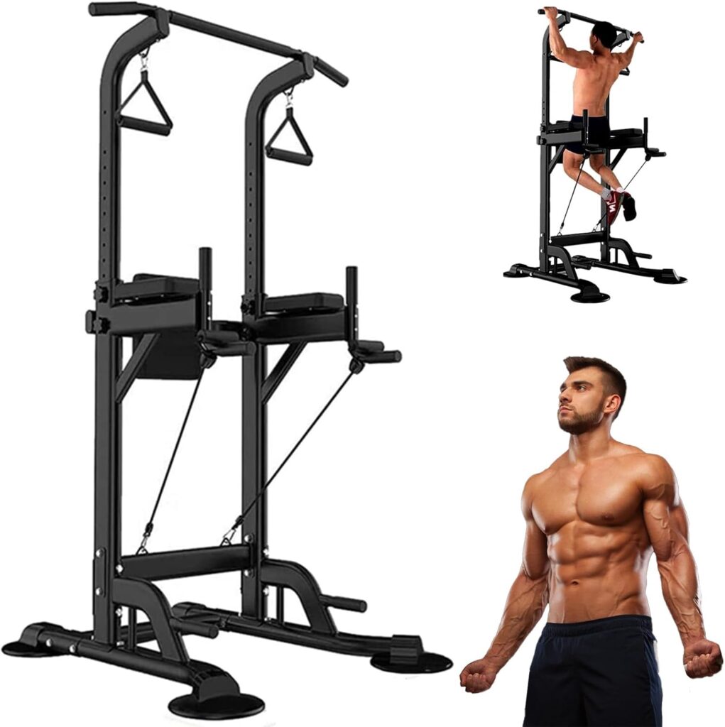 Power Tower Pull Up Bar for Home Gym, Multi Functional Pull Up Bar Stand Dip Bar Station, Adjustable Height Workout Dip Station Strength Training Fitness Equipment