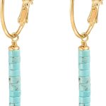 Gold Huggie Hoop Drop Dangle Earrings Turquoise Beads Gemstone Earrings Boho Handmade Lightweight Jewelry for Women