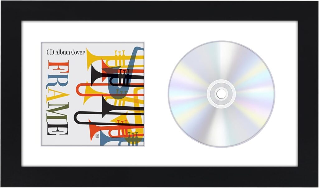 Americanflat 6.5×12 CD Frame Display Case with Shatter-Resistant Glass – Album Cover Art and CD Display Frame with Engineered Wood Molding – Brooklyn Portrait Collection – Tabletop and Wall – Black