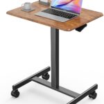 Sweetcrispy Mobile Small Standing Desk – Sit Stand Portable Rolling Laptop Desk with Lockable Wheels, Adjustable Height Computer Workstations, Brown