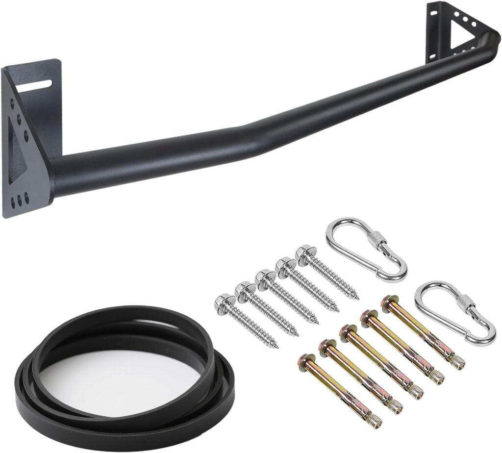 Wall Mounted Heavy Duty Pull Up Bar Doorway With Assist Band, Strength Training Pullups Bar for Doorframe, Thick Metal Sturdy Wall Hanging Bar, Wood Beam or Joist Mount Chin Up Bars 500 lbs