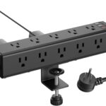 CCCEI Standing Desk Clamp Power Strip with 15 Outlets, Widely Spaced Desktop Edge Mount Surge Protector Outlet, Fast Charging USB-A and USB-C Ports, 6 FT Flat Plug, Black Fit 1.6 inch Table top.