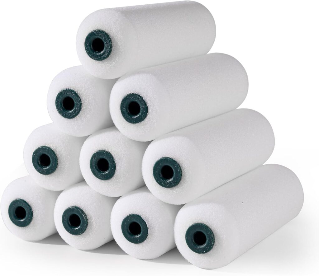 Foam Paint Roller Covers, Paint Roller 4 Inch, 10 Pack, Small Paint Roller, Mini Rollers for Painting, Foam Paint Roller Refills for Smooth Finishes on Walls, Cabinets, Doors