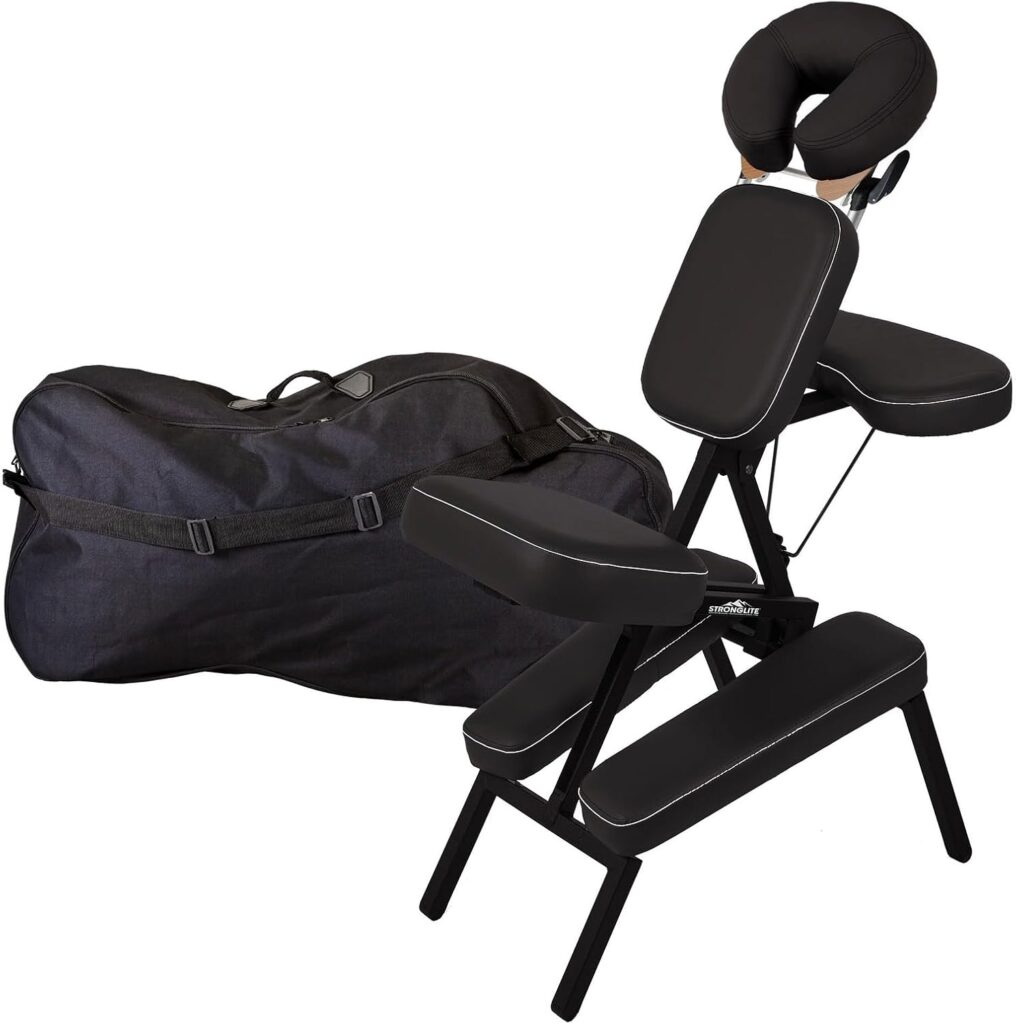 EarthLite Microlite Portable Massage Chair Package, Black W/White Stitch