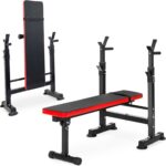 BalanceFrom Steel Weight Bench w/ Squat Rack in Multiple Colors, 400 lb User Capacity – Foldable Home Gym Equipment for Range of Workouts w/ 6-Position Barbell Holder & Adjustable Seat and Recliner