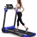 Goplus 2.25HP Electric Folding Treadmill, Installation-Free Design with 8-Stage Damping System, Large LED Touch Display and Blue Tooth Speaker, Compact Running Machine, Superfit Treadmill for Home Use