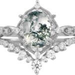 1.5 CT Oval Cut Gemstone Ring Set Moss Agate Opal Alexandrite Black Rutilated Quartz with Moissanite Engagement Rings for Women S925 10K 14K 18K Gold Wedding Bridal Set Promise for Her Free Engraving