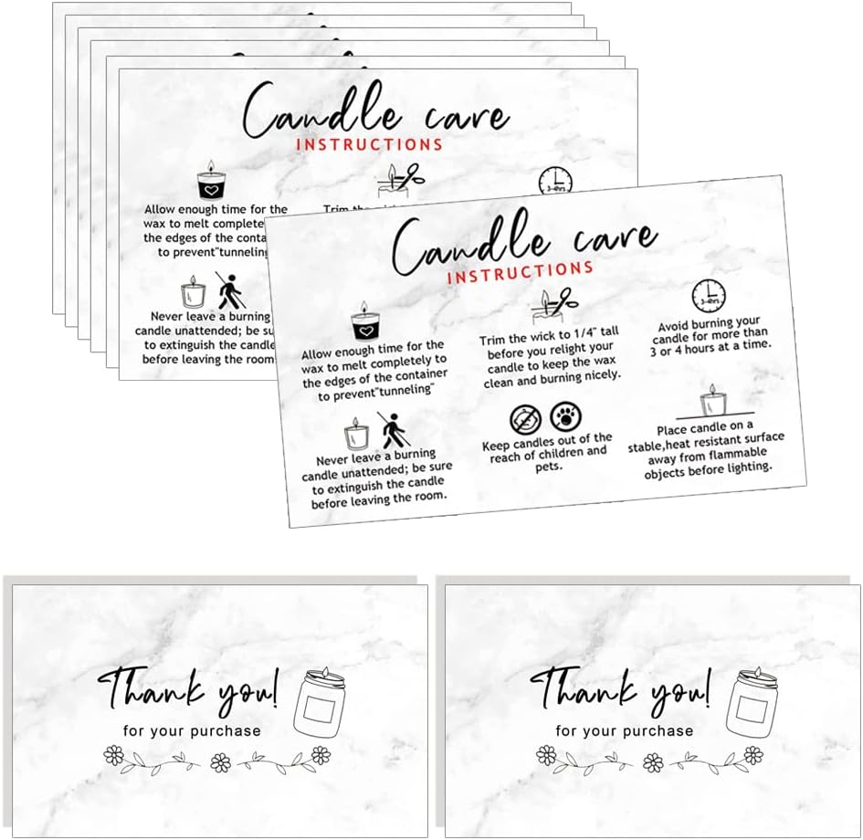 Handmade Candle Care Instruction Card, Candle Care Instruction Card, 3.5 x 2 inches for Handmade Candle Makers Soy Bees Wax Coconut Essential Oils, 50 Pack(Marble Look Design)