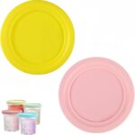 2pcs Ice Cream Containers Silicone Lids (Pink & Yellow) – Replacement Covers for Ninja Creami NC500, NC501 Series Ice Cream Maker Pint Containers, Leak-Proof Food Storage Lids for Freezer