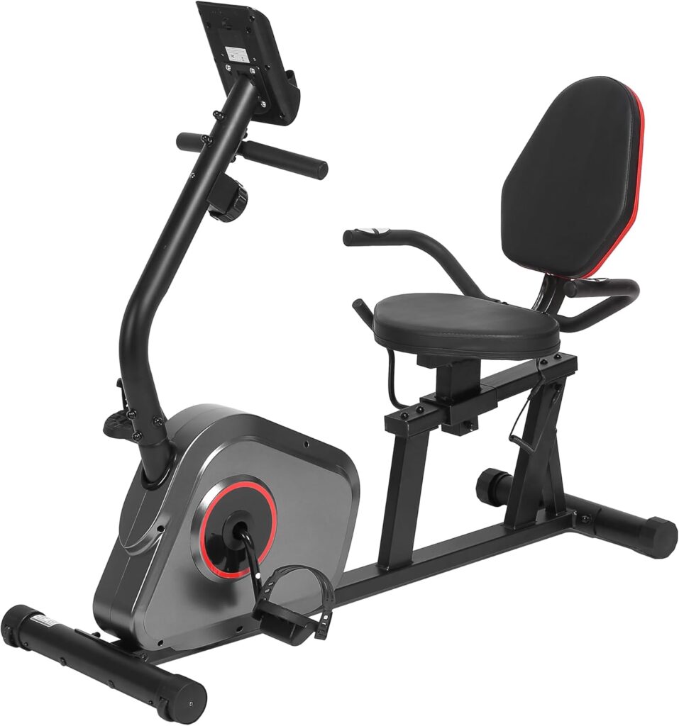 Recumbent Exercise Bike Stationary Bike Exercise Bikes for Home with 8 Levels Magnetic Resistance 300 LBS Weight Capacity LCD Monitor Heart Rate Handle and Device Holder