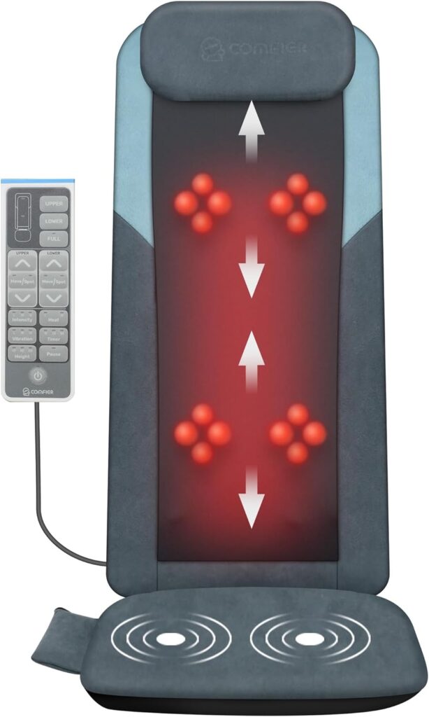 COMFIER Shiatsu Back Massager with Heat,Long Track Dual 3D Rollers,Foldable Chair Massager for Full Back Pain Relief Deep Tissue,Seat Massage Pad,Gifts for Mom/Dad