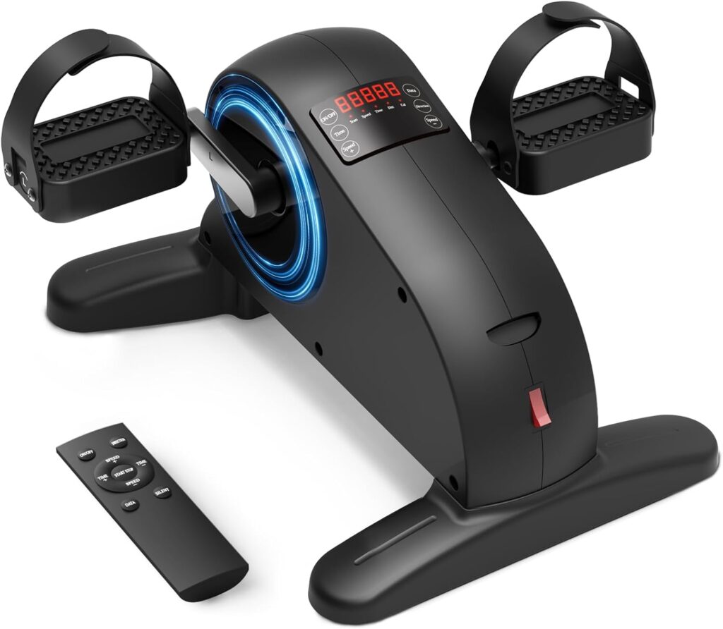 Mini Under Desk Exercise Bike Pedal Exerciser, Motorized Setting Bike Pedal Exerciser Leg/Arm Cycle for Senior, Physical Therapy, with 12 Adjustable Speed, LCD Display, Remote Control