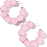 Raffia Hoop Boho Earrings – Cute Rattan Handmade Colorful Earrings for Women – Unique Summer Jewelry