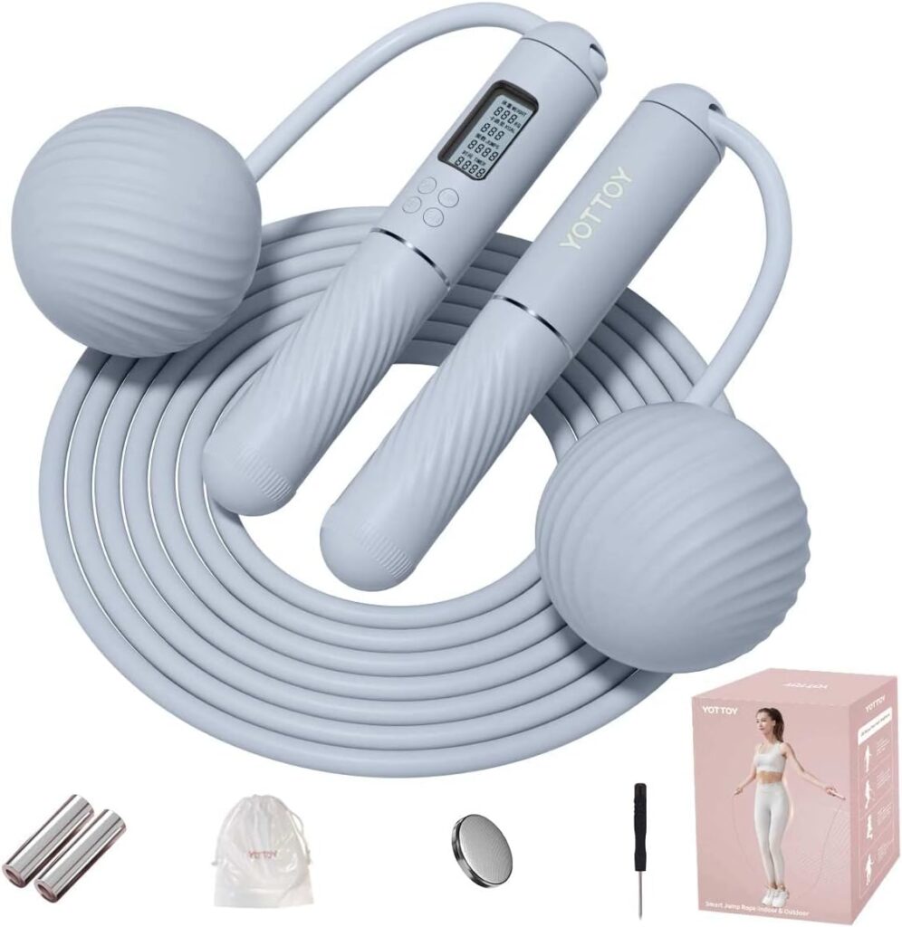YOTTOY Skipping Ropes for Adults -Cordless Counter Jump Rope with Large Cordless Ball-Weighted Jump Rope for Women with LCD Display