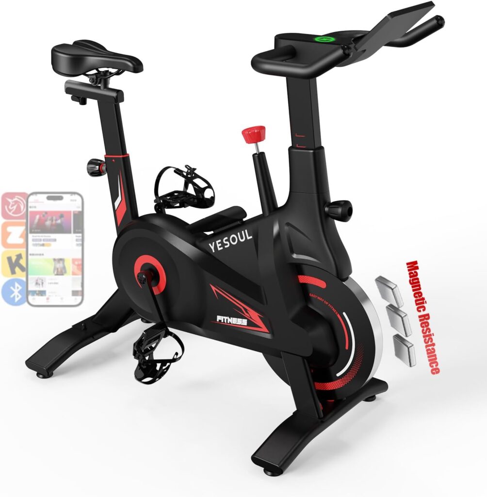 YESOUL Self Powered Exercise Bike with Exclusive Smart App, Adjustable Magnetic Resistance & 300lbs Capacity, Indoor Stationary Cycling Bike with Stable Triangle Frame, Scenic Rides & Live Classes for Home Workouts