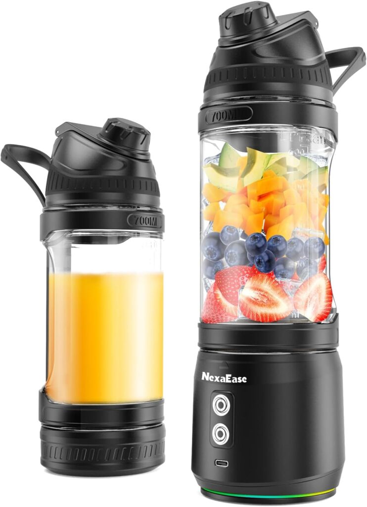 Portable Personal Blender for Smoothies, Protein Shakes, Frozen Drinks – 24Oz Blender Cup Bottle with Sip Spout, Travel Lid, USB-C Rechargeable, Cordless – Mini Small Blenders for Kitchen, Gym, Office
