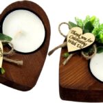 20 Pcs Shawly Sisters Handmade Wooden Wedding Party Favors Candle and Tealight Holders, Heart Shaped Wood Candleholders, Engagement Gifts, Bridal Shower Favors for Guests (Green, Brown Wood)