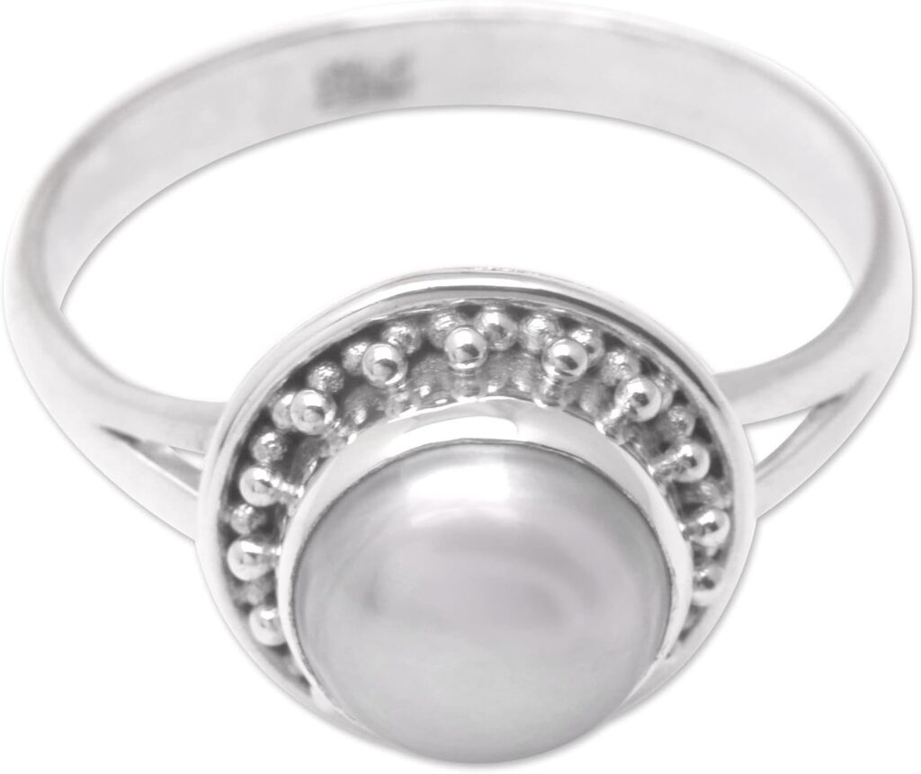 NOVICA Artisan Handmade Cultured Freshwater Pearl Cocktail Ring .925 Sterling Silver with Grey Single Stone Indonesia Gemstone Birthstone ‘Cultured Freshwater Pearly Ocean’