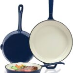 Hisencn Enameled Cast Iron Skillet Set – 3 Piece Ceramic Coated Fry Pan Set(8”,9.5” 11”), PFAS/PTFE/PFOA Free, Oven & Induction Safe, Navy Blue Cookware for Gas/Electric Stovetop