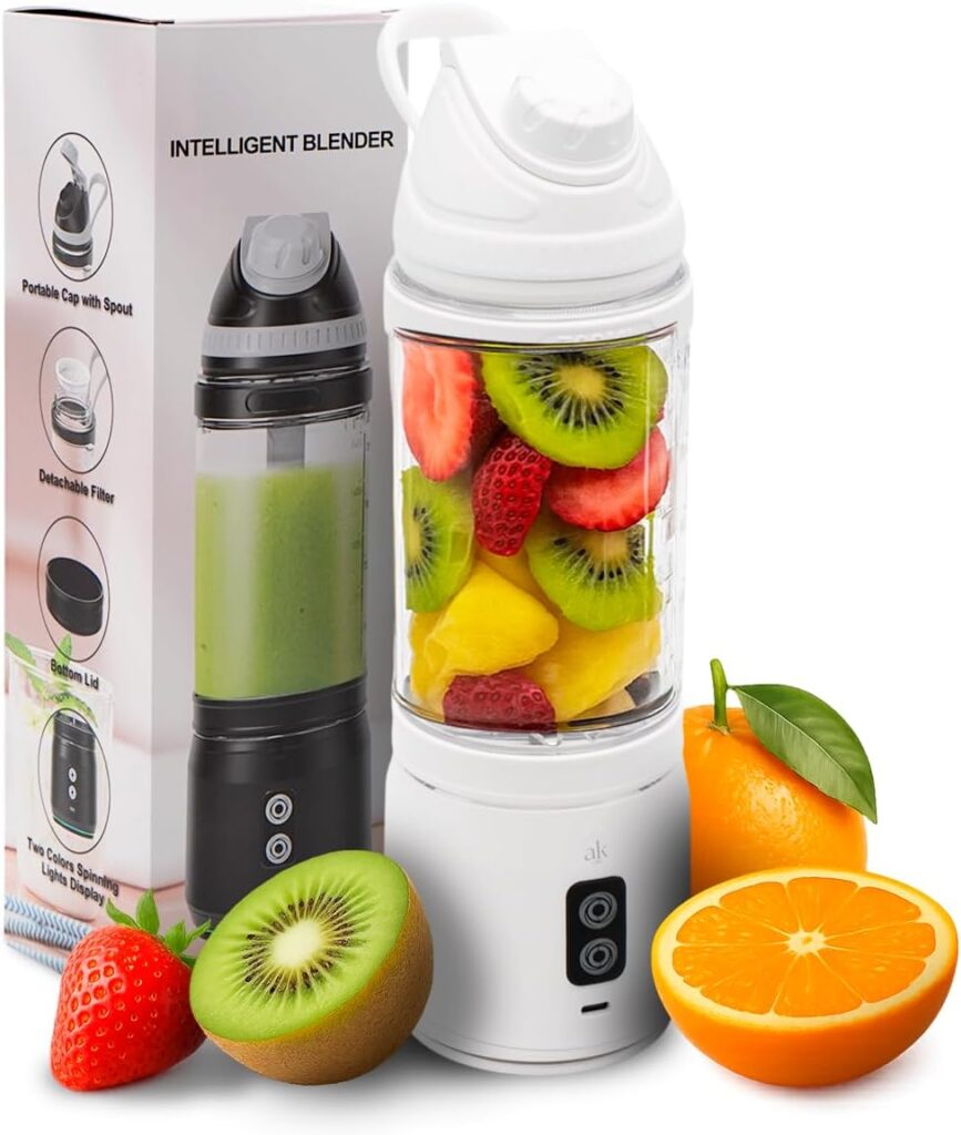 Rechargeable Smoothie Blender 700ml – Portable Mini Travel Blender for Shakes and Smoothies with Six Stainless Steel Blades and USB Charging (White)