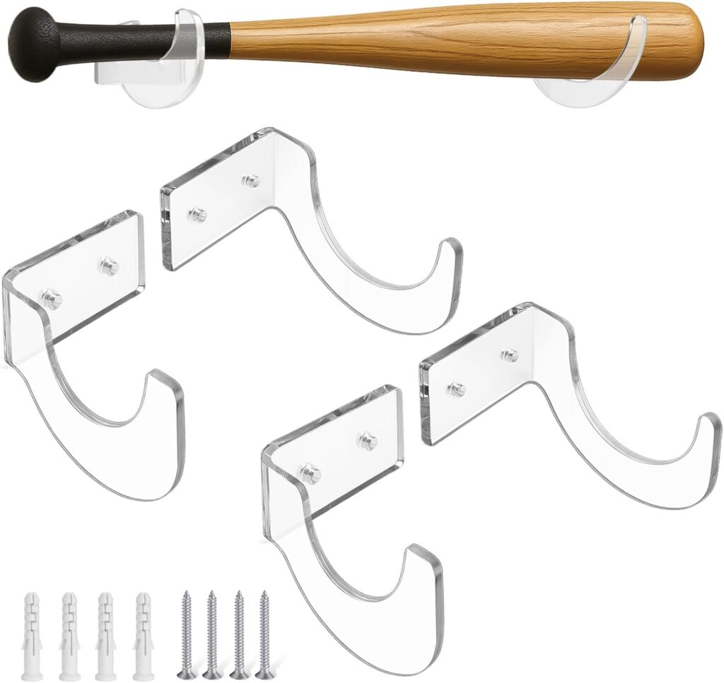 Baseball Bat Wall Mount Holder – 5mm Reinforced Acrylic Horizontal Rack for Autographed Bats & Collectibles, Compact Design vs. Bulky Display Cases (2 Sets)