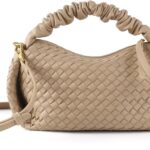 Women’s Small Vegan Leather Tote Bag – Compact Woven Shoulder Purse for Daily Use, Retro Handmade Mini Bag