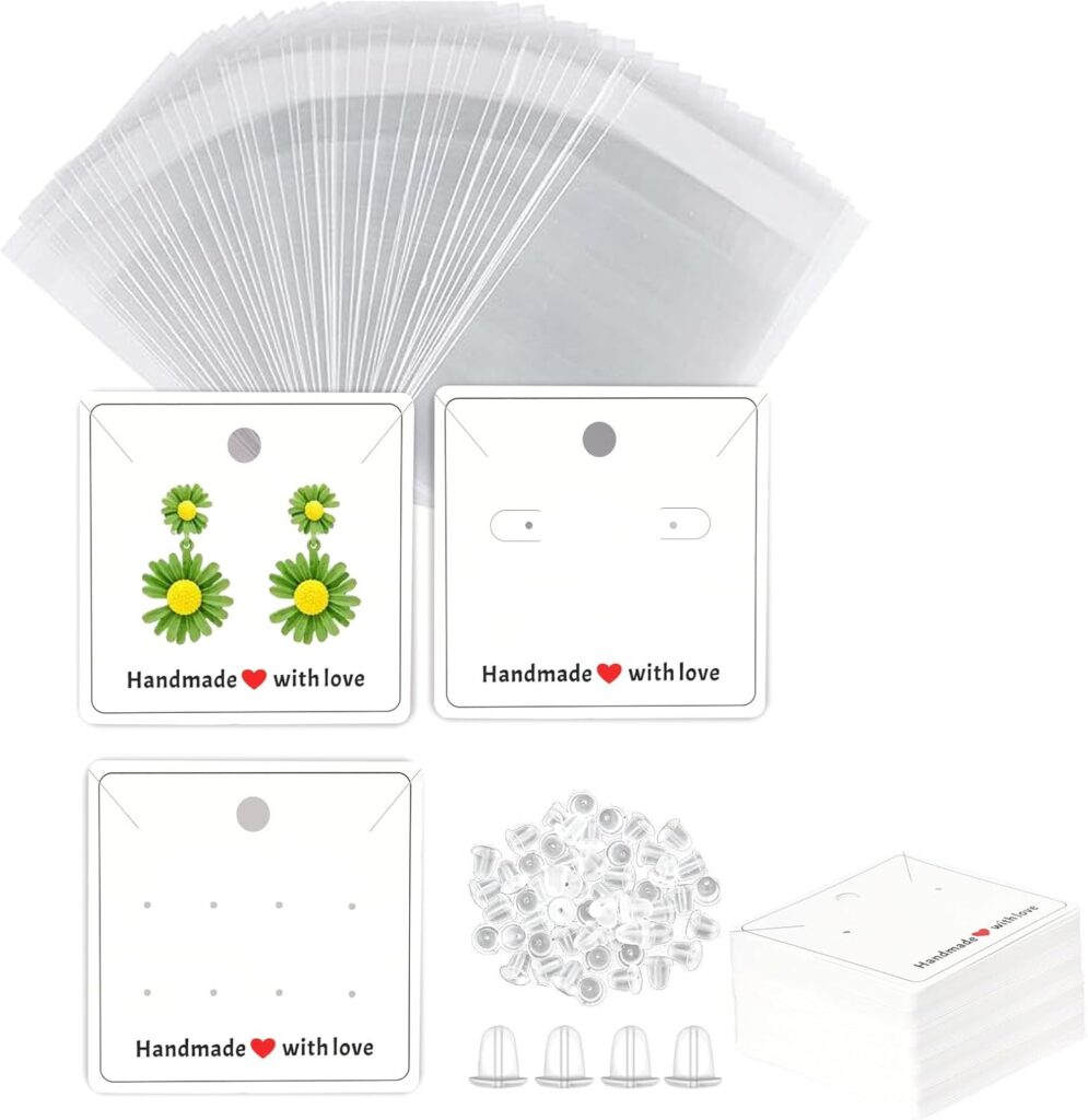 Earring Cards-2.75×2.75IN 120PCS Earring Display holder Cards with Clear Bags Pouch and Backs for Earrings,Studs, Bracelet, Necklace, Jewelry Display, Four Styles handmade with love