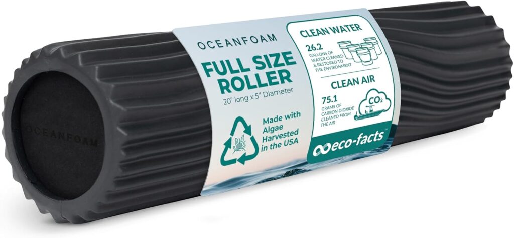 Oceanfoam Tidal Roller – Charcoal – Muscle Massage Foam Roller for Back Pain & Stretching – Firm and Ergonomic Wide Wave Textured – Yoga, Athletics, & Wellness – Full Size, 20″ x 5″