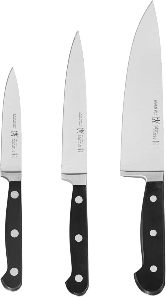 HENCKELS Classic Razor-Sharp 3-Piece Kitchen Knife Set, Chef Knife, Paring Knife, Utility Knife, German Engineered Informed by 100+ Years of Mastery, Stainless Steel