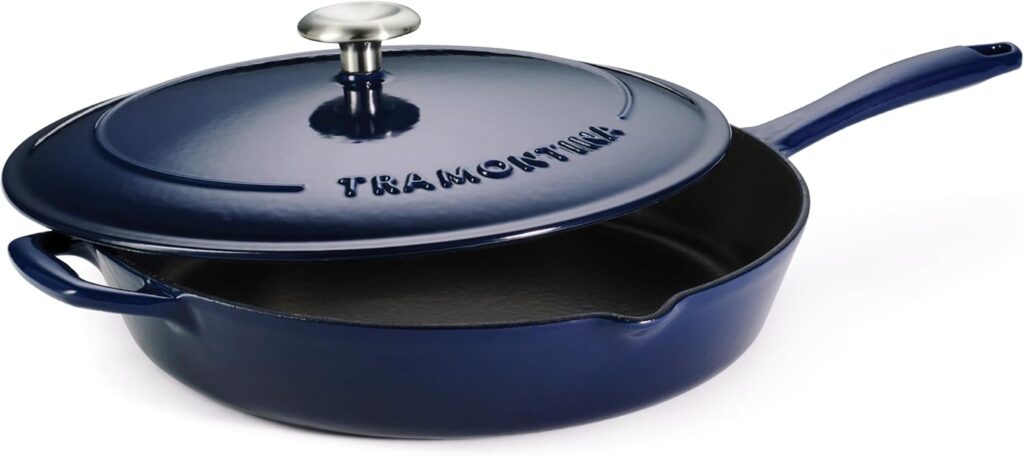 Tramontina Bestow Enameled Cast Iron Skillet with Lid, 12-inch Frying Pan, Blue